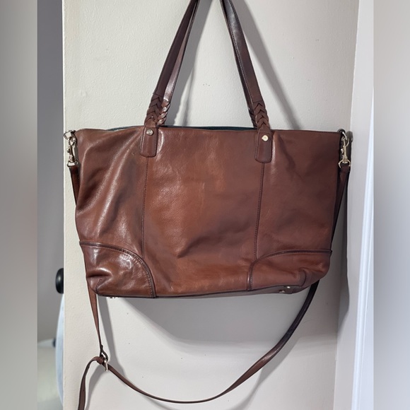 MASSIMO DUTTI cognac leather large tote with crossbody strap - Picture 2 of 5